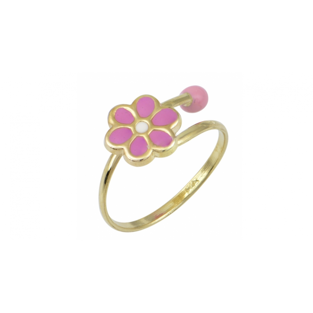 9K Χρυσό Δαχτυλίδι Παιδικό Ροζ Μαργαρίτα JR9047