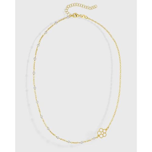 VOGUE 925 Ασήμι Κολιέ Επιχρυσωμένο με "Λουλούδι" και Πέρλες 20171542401