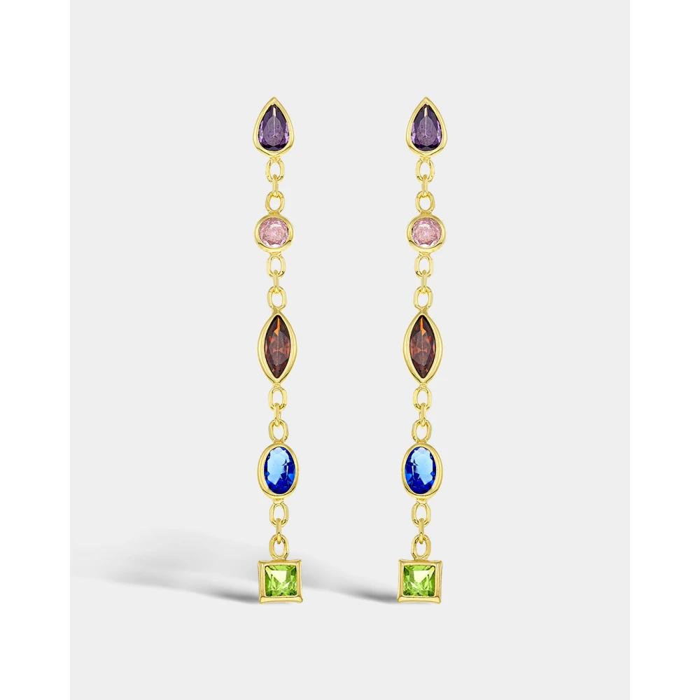 VOGUE 925 Ασημί Επιχρυσωμένα Κρεμαστά Σκουλαρίκια με Πολύχρωμα Ζιργκόν 20175234291