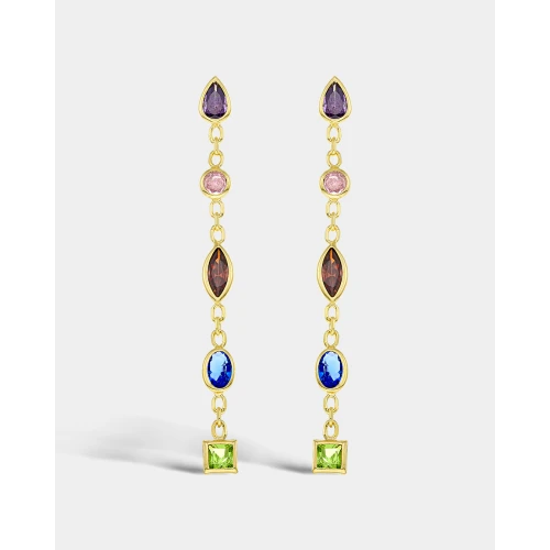 VOGUE 925 Ασημί Επιχρυσωμένα Κρεμαστά Σκουλαρίκια με Πολύχρωμα Ζιργκόν 20175234291