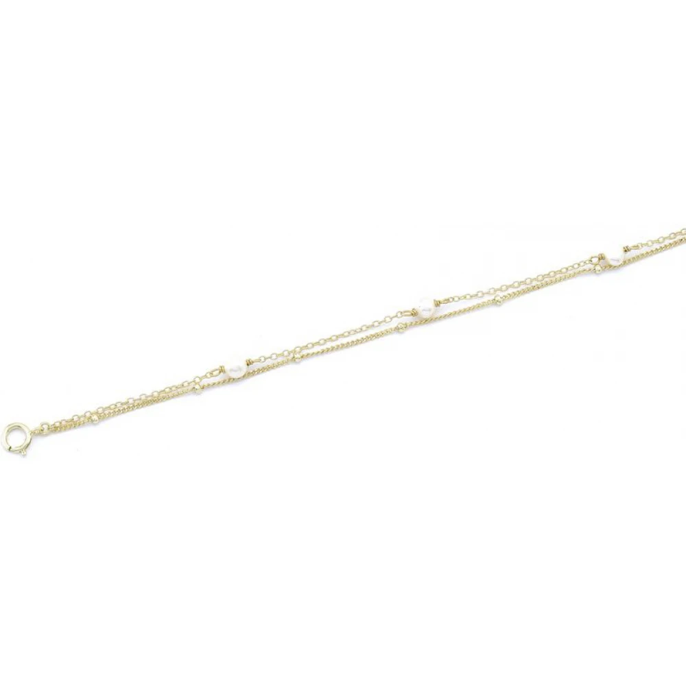 925 Ασήμι Επιχρυσωμένο Βραχιόλι με "Διπλή Αλυσίδα" και Πέρλες 04061389SU