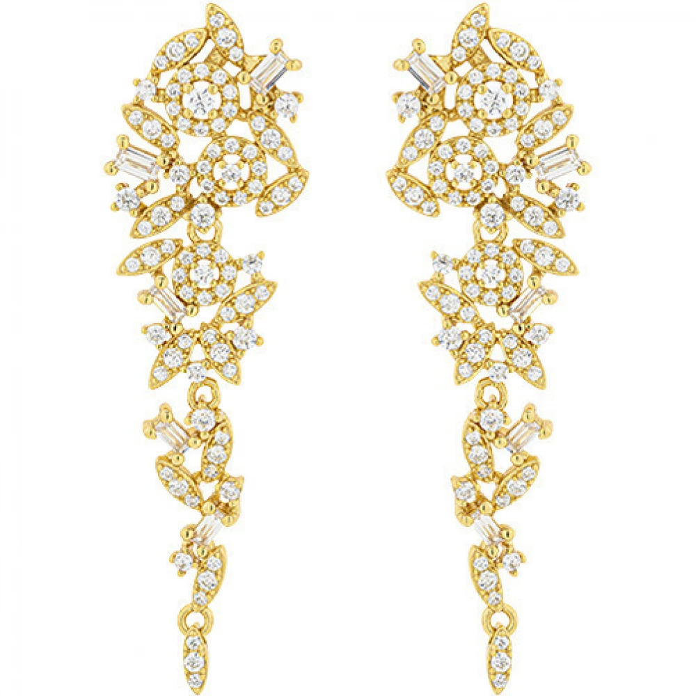 BREEZE 925 Ασημί Επιχρυσωμένα Σκουλαρίκια Κρεμαστά με Ζιργκόν 2017216028.1