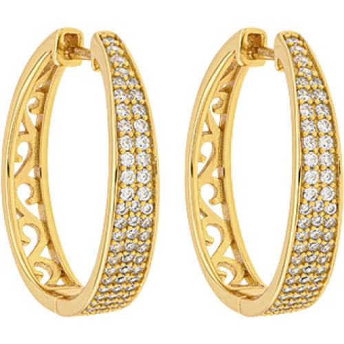 BREEZE 925 Ασημί Επιχρυσωμένα Σκουλαρίκια Κρίκοι με Ζιργκόν 2017216035.1