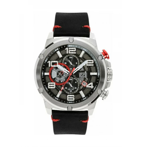 VISETTΙ Ανδρικό ρολόι Με Μαύρο Δερμάτινο Λουράκι 41W-SW004SB