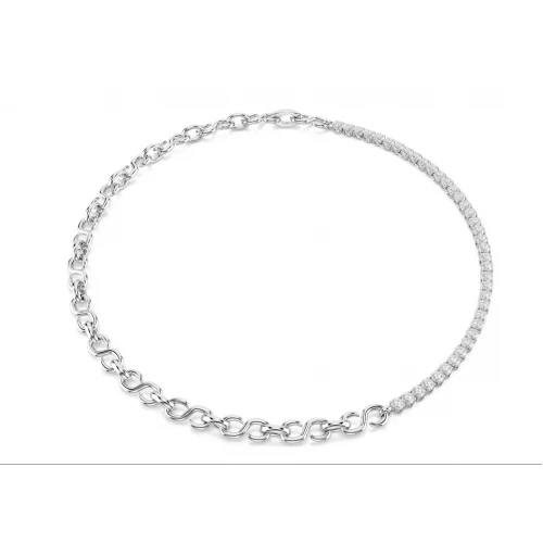 SWAROVSKI Κολιέ Matrix, Σχήμα S, Στρογγυλή κοπή, Λευκό, Επιμετάλλωση ροδίου 5747732