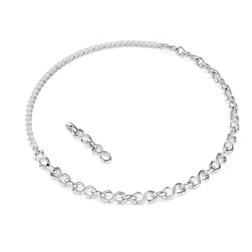 SWAROVSKI Κολιέ Matrix, Σχήμα S, Στρογγυλή κοπή, Λευκό, Επιμετάλλωση ροδίου 5747732