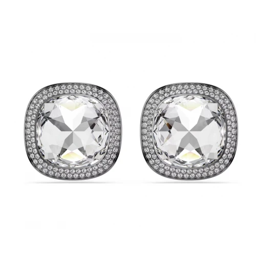 SWAROVSKI Σκουλαρίκια Una Angelic με Κλιπ, Cushion κοπή, Λευκά, Επιμετάλλωση Ρουθηνίου, 5751325