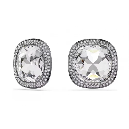 SWAROVSKI Σκουλαρίκια Una Angelic με Κλιπ, Cushion κοπή, Λευκά, Επιμετάλλωση Ρουθηνίου, 5751325
