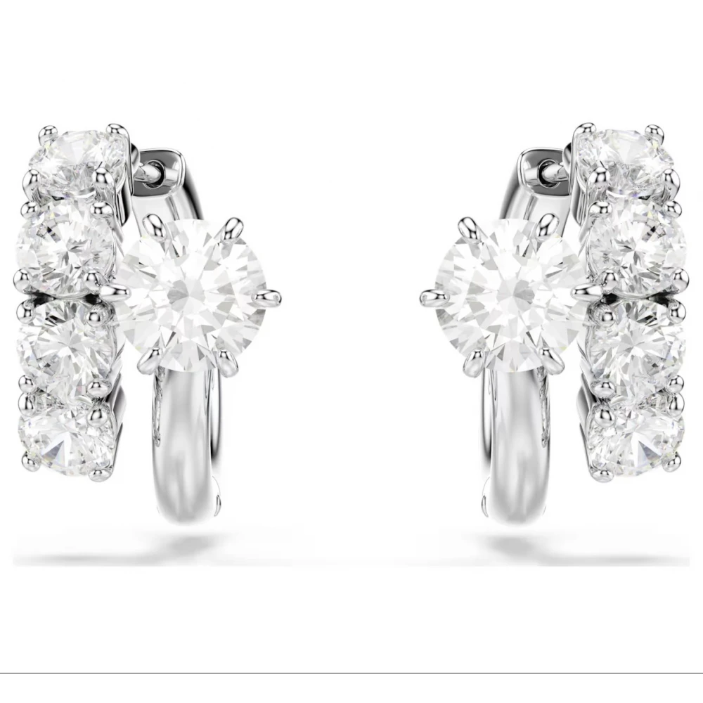 SWAROVSKI Σκουλαρίκια Κρίκοι Matrix, Στρογγυλή Κοπή, Λευκοί, Επιροδιωμένοι 5753572
