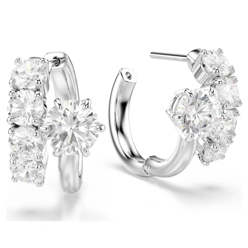SWAROVSKI Σκουλαρίκια Κρίκοι Matrix, Στρογγυλή Κοπή, Λευκοί, Επιροδιωμένοι 5753572