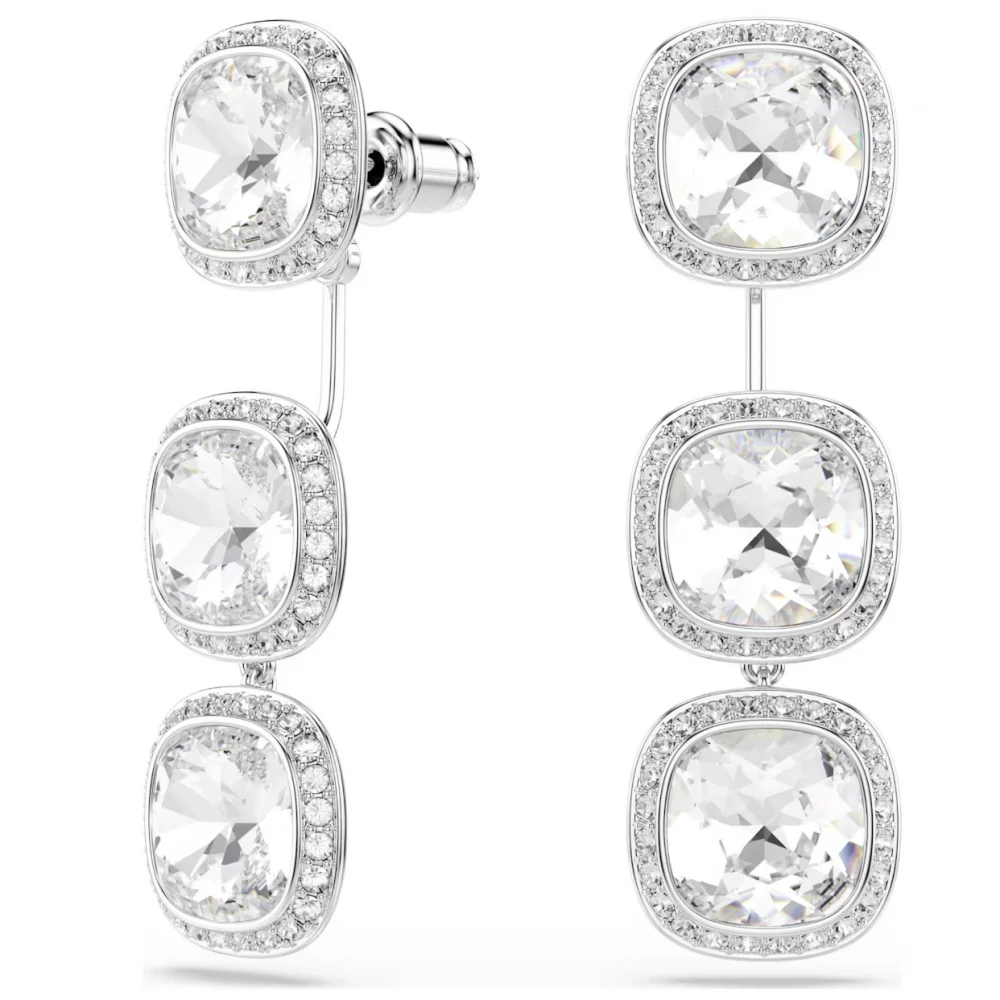 SWAROVSKI Σκουλαρίκια Una Angelic, Cushion κοπή, Λευκά, Επιμετάλλωση Ροδίου, 5754342