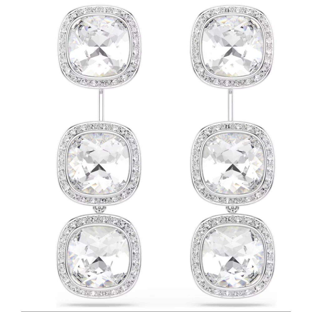 SWAROVSKI Σκουλαρίκια Una Angelic, Cushion κοπή, Λευκά, Επιμετάλλωση Ροδίου, 5754342