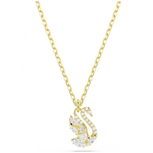 SWAROVSKI Μενταγιόν Swan, Μικτές κοπές, Λευκό, Κύκνος, Επιμετάλλωση σε Χρυσό 18K 5754626