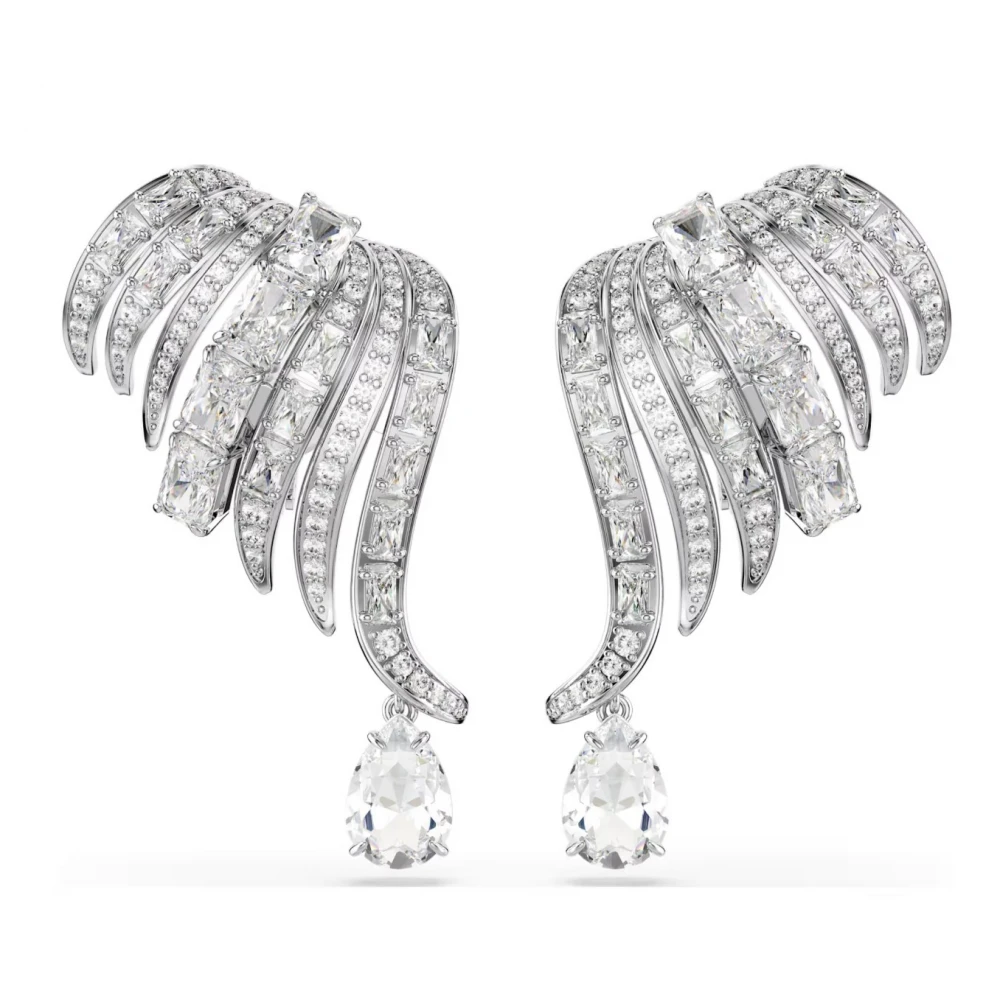 SWAROVSKI Σκουλαρίκια με Κλιπ, Vienna Μείξη κοπών, Λευκά, Κύκνος, Επιμετάλλωση ροδίου 5755961