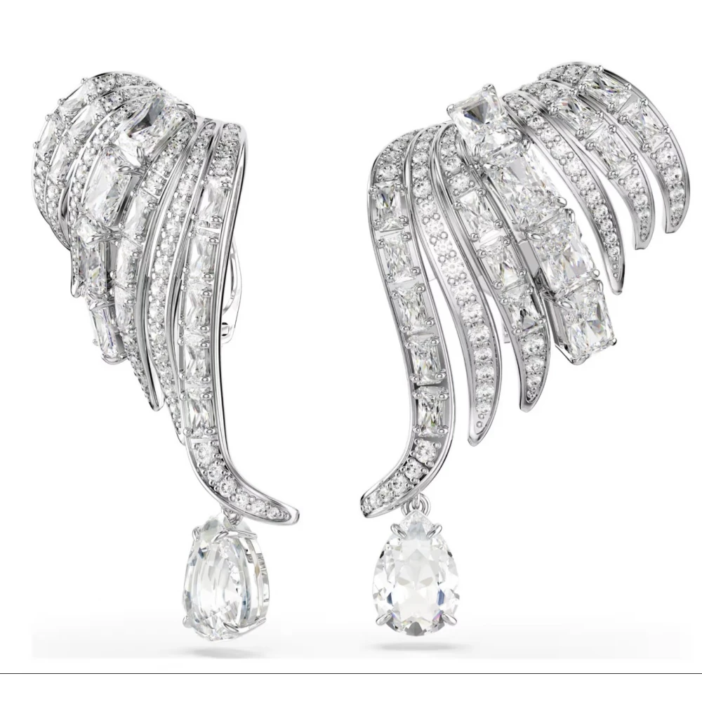 SWAROVSKI Σκουλαρίκια με Κλιπ, Vienna Μείξη κοπών, Λευκά, Κύκνος, Επιμετάλλωση ροδίου 5755961