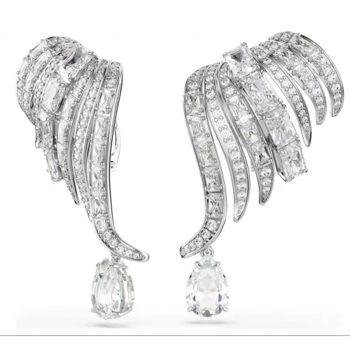 SWAROVSKI Σκουλαρίκια με Κλιπ, Vienna Μείξη κοπών, Λευκά, Κύκνος, Επιμετάλλωση ροδίου 5755961