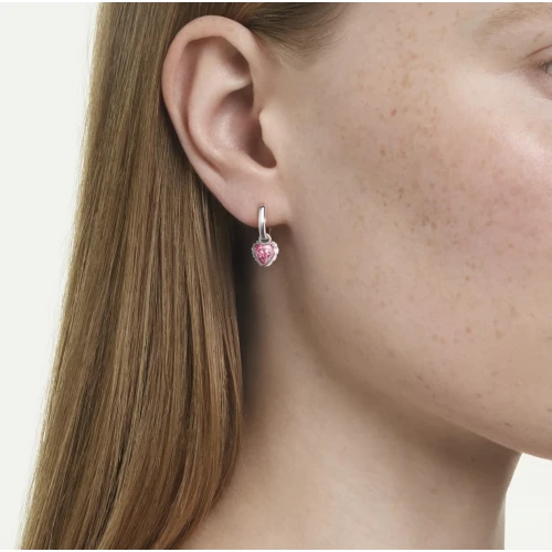 SWAROVSKI Σκουλαρίκια-σταγόνα Chroma, Ροζ, "Καρδιά" Επιμετάλλωση Ροδίου 5757814