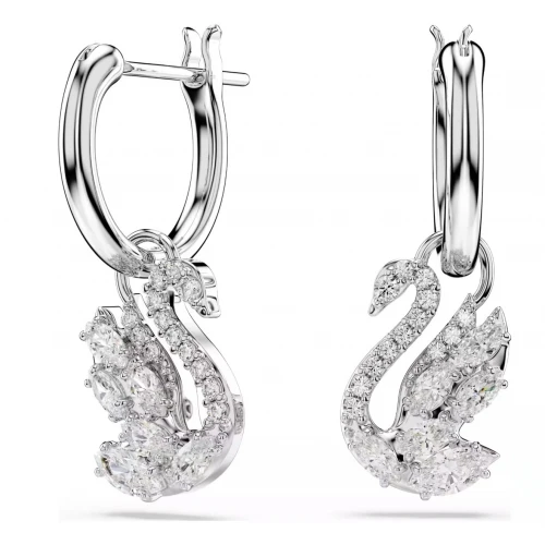 SWAROVSKI Swan Σκουλαρίκια-Σταγόνα, Κύκνος, Λευκά, Επιροδιωμένα 5759942