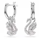 SWAROVSKI Swan Σκουλαρίκια-Σταγόνα, Κύκνος, Λευκά, Επιροδιωμένα 5759942