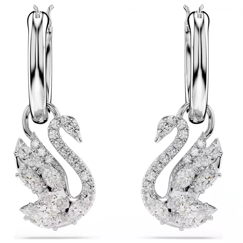 SWAROVSKI Swan Σκουλαρίκια-Σταγόνα, Κύκνος, Λευκά, Επιροδιωμένα 5759942