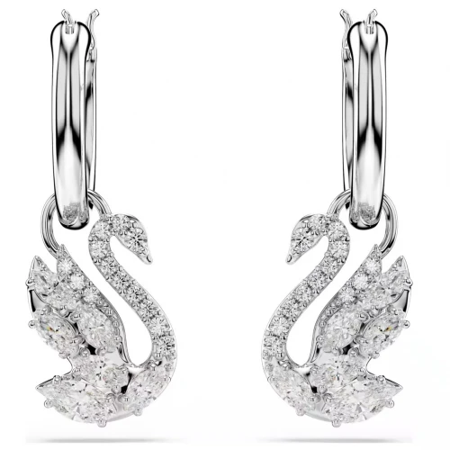 SWAROVSKI Swan Σκουλαρίκια-Σταγόνα, Κύκνος, Λευκά, Επιροδιωμένα 5759942