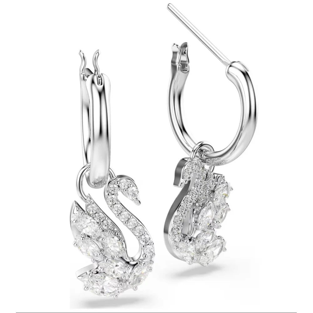 SWAROVSKI Swan Σκουλαρίκια-Σταγόνα, Κύκνος, Λευκά, Επιροδιωμένα 5759942