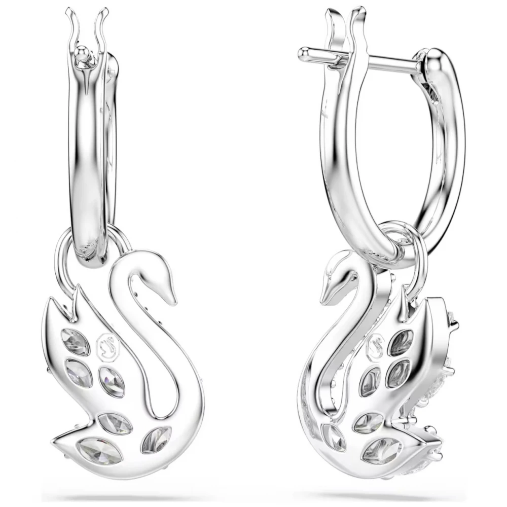 SWAROVSKI Swan Σκουλαρίκια-Σταγόνα, Κύκνος, Λευκά, Επιροδιωμένα 5759942