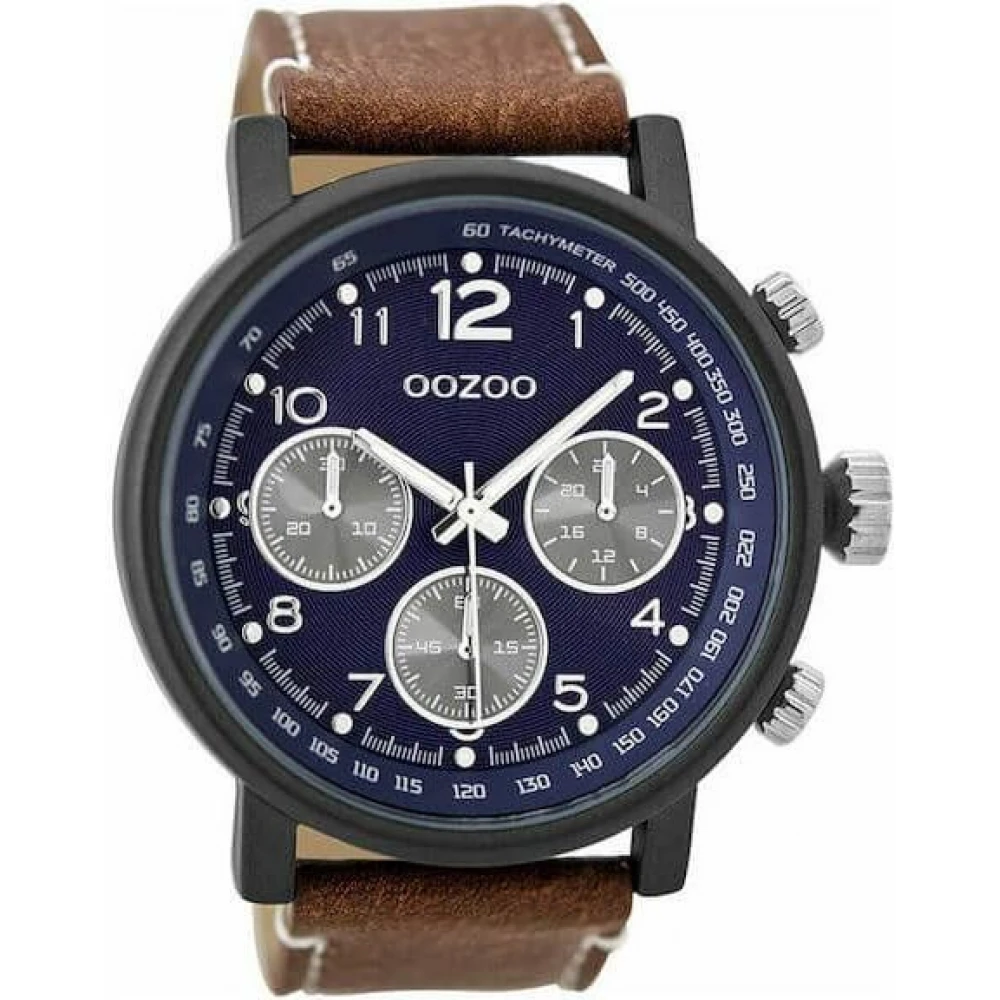 OOZOO Timepieces με Καφέ Δερμάτινο Λουράκι και Κάσα σε Μαύρο Τόνο C9456