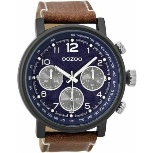 OOZOO Timepieces με Καφέ Δερμάτινο Λουράκι και Κάσα σε Μαύρο Τόνο C9456