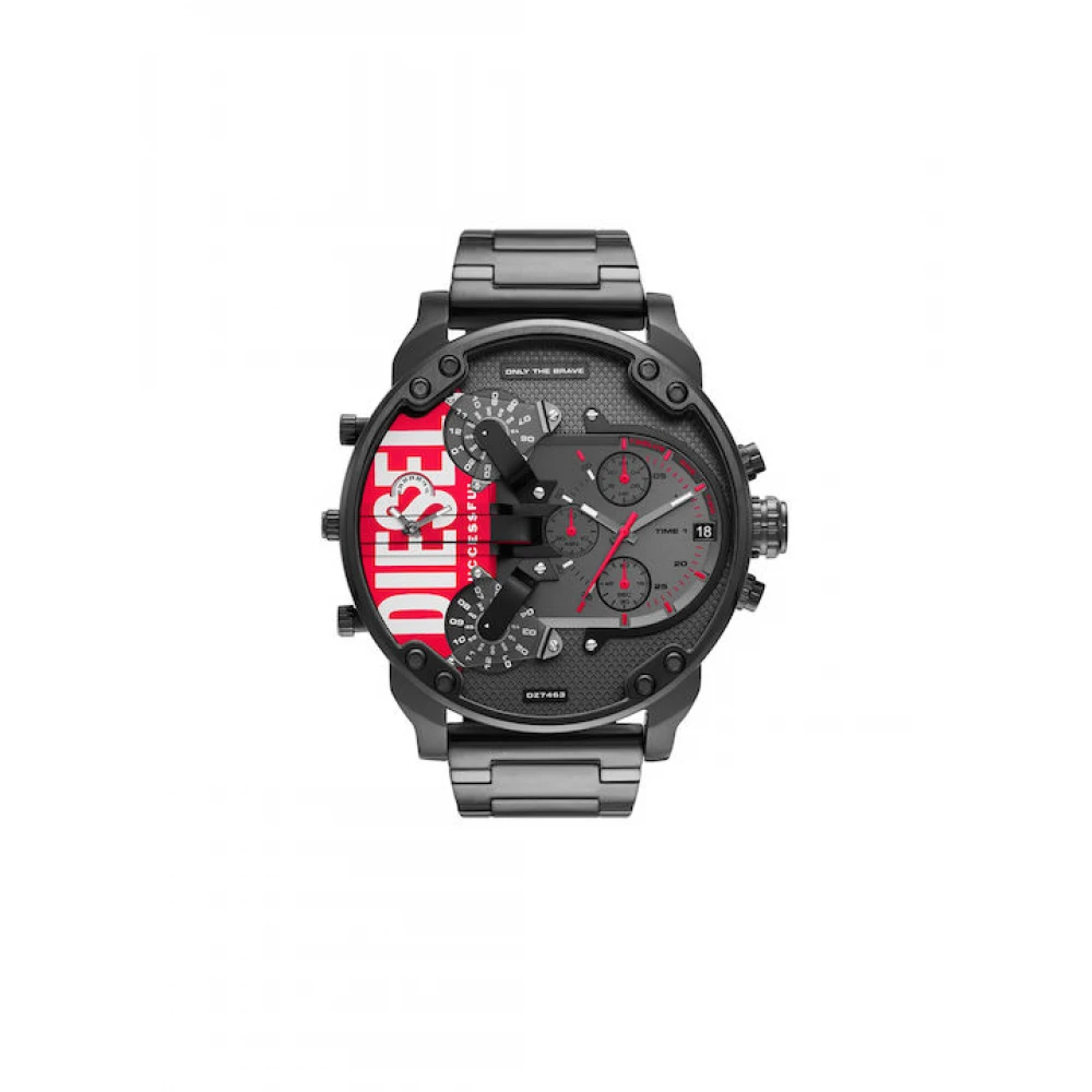 DIESEL Mr.Daddy 2.0 από ανοξείδωτο ατσάλι με ανθρακί καντράν με Κόκκινες λεπτομέρειες και Μαύρο μπρασελέ DZ7463