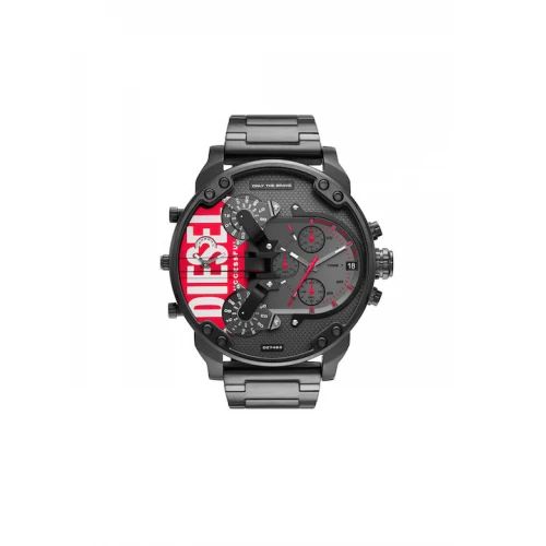 DIESEL Mr.Daddy 2.0 από ανοξείδωτο ατσάλι με ανθρακί καντράν με Κόκκινες λεπτομέρειες και Μαύρο μπρασελέ DZ7463
