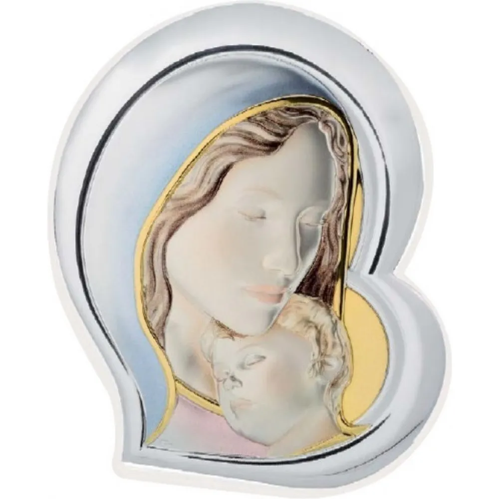 Θρησκευτική Εικόνα Καρδιά Ασημί Πλαίσιο ΠΑΝΑΓΙΑ ΜΕ ΧΡΙΣΤΟ 27 X 31cm MA/E905-2WH