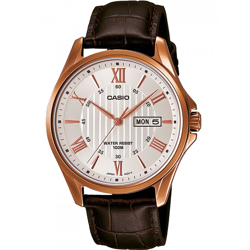 Casio Collection Herren με Καφέ Δερμάτινο Λουράκι MTP-1384L-7AVEF