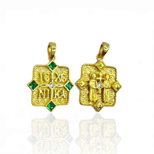 9K Χρυσό Κωνσταντινάτο Διπλής όψης με Ζιργκόν P5170KR