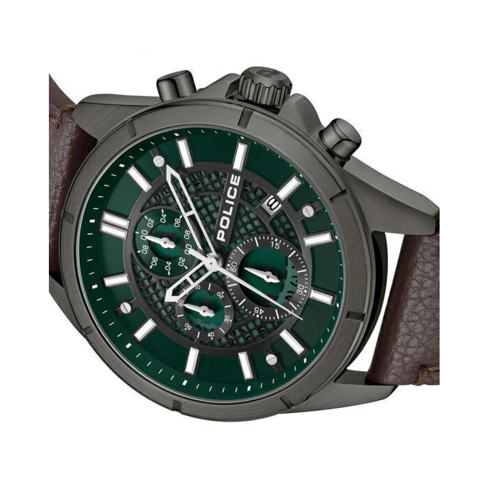 POLICE Burbank Χρονογράφος με Καφέ Δερμάτινο Λουράκι PEWGC0054002