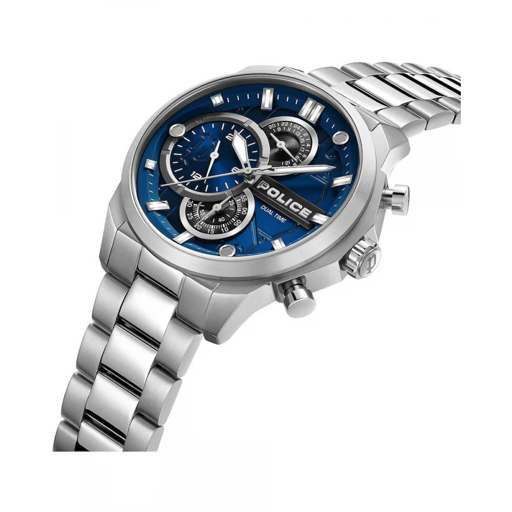POLICE Reactor Dual Time Με Ασημί Μπρασελέ από Ανοξείδωτο Ατσάλι PEWGK0039207