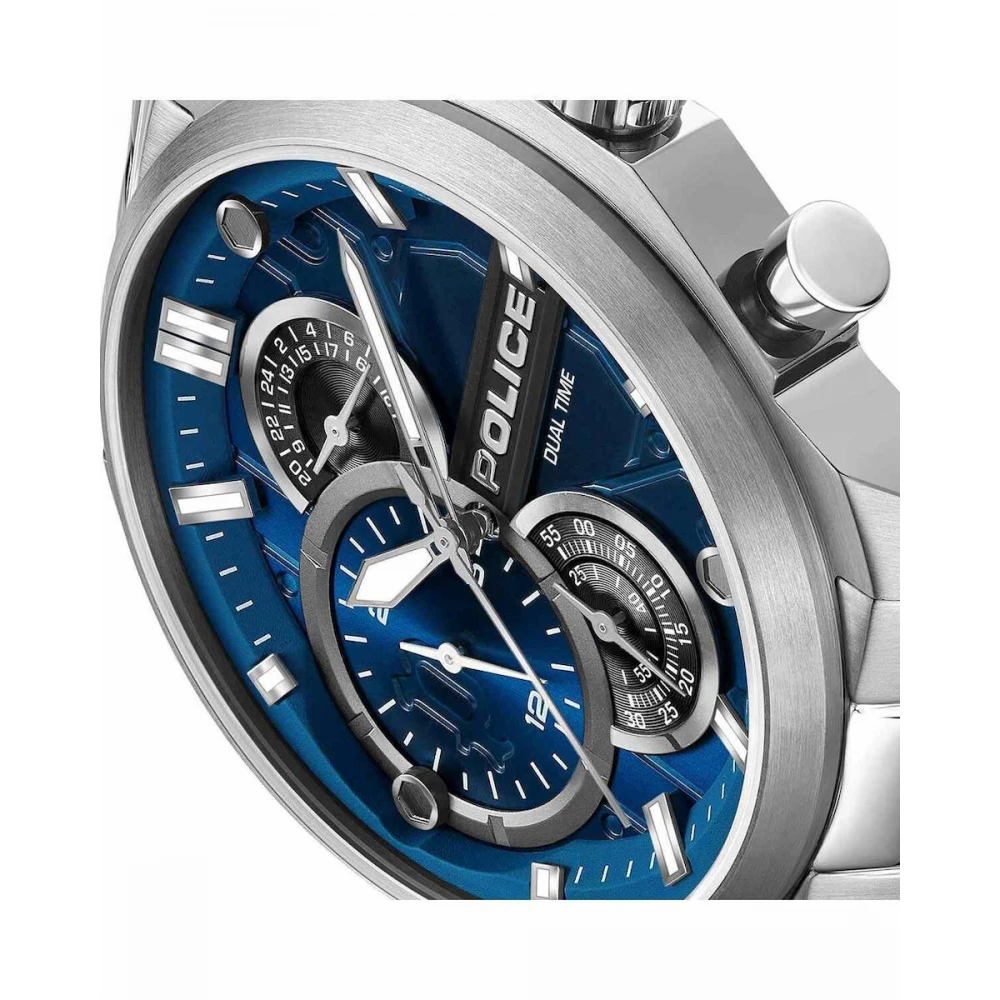 POLICE Reactor Dual Time Με Ασημί Μπρασελέ από Ανοξείδωτο Ατσάλι PEWGK0039207