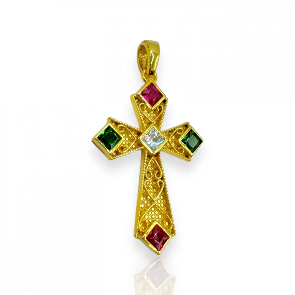14K Χρυσός Σταυρός με Πολύχρωμα Ζιργκόν SS1081VR