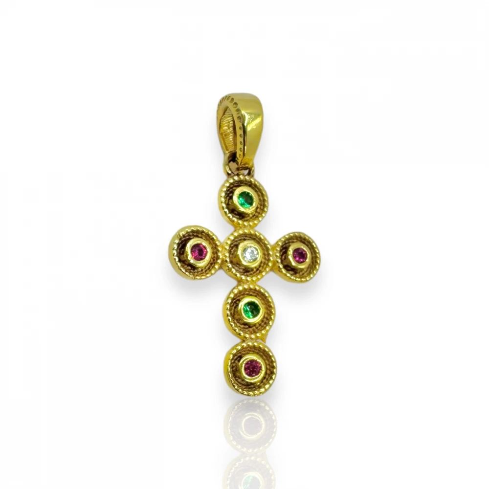 14K Χρυσός Σταυρός με Πολύχρωμα Ζιργκόν SS1089R