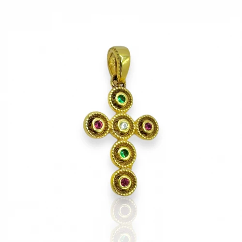 14K Χρυσός Σταυρός με Πολύχρωμα Ζιργκόν SS1089R