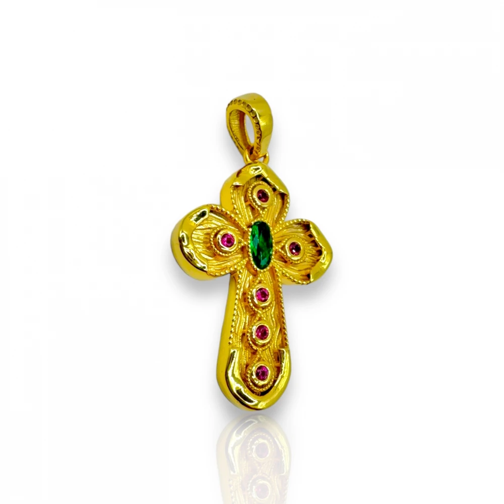 14K Χρυσός Σταυρός Δύο Όψεων με Πολύχρωμα Ζιργκόν SS1092VR