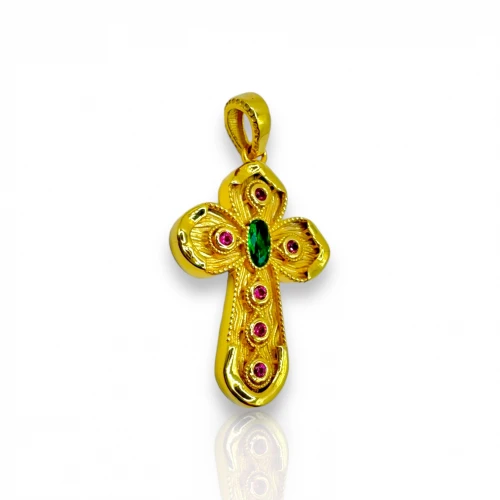 14K Χρυσός Σταυρός Δύο Όψεων με Πολύχρωμα Ζιργκόν SS1092VR
