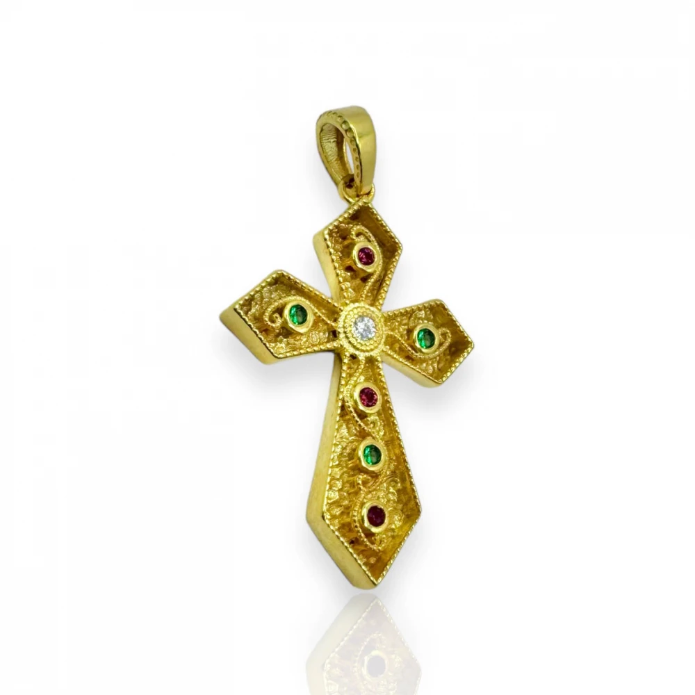 14K Χρυσός Σταυρός Δύο Όψεων με Πολύχρωμα Ζιργκόν SS1093VR