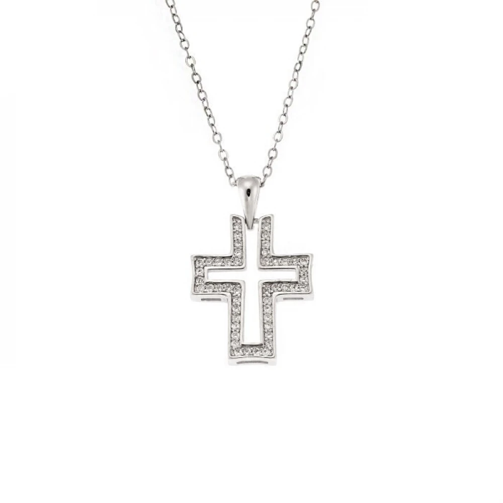 SENZA Κολιέ και Σταυρός από ασήμι 925, με λευκά ζιργκόν SSR3372SR