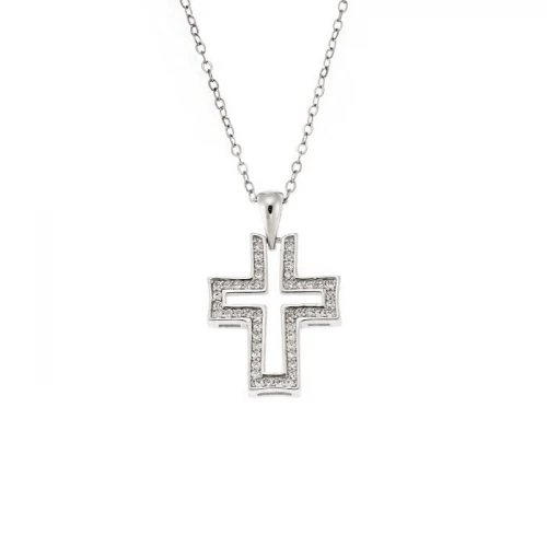 SENZA Κολιέ και Σταυρός από ασήμι 925, με λευκά ζιργκόν SSR3372SR