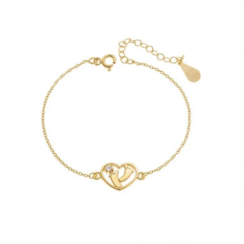 Senza Επιχρυσωμένο Βραχιόλι Ασήμι 925, "Καρδιά με Πατουσάκια" και Zιργκόν SSR4602GD