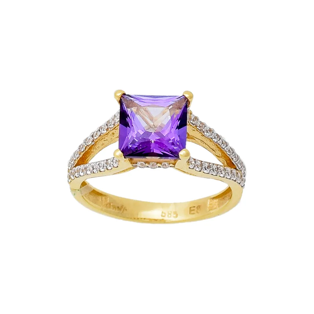 14K Χρυσό Δαχτυλίδι με Αμέθυστο και Ζιργκόν 020312FV