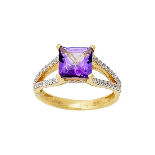 14K Χρυσό Δαχτυλίδι με Αμέθυστο και Ζιργκόν 020312FV