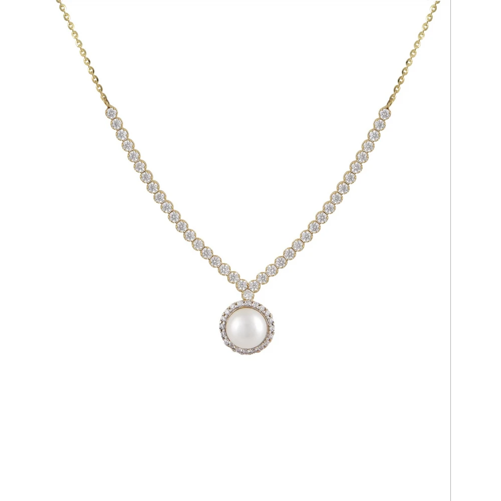 14K Χρυσό Κολιέ Με Μαργαριτάρι & Ζιργκόν 028568FV