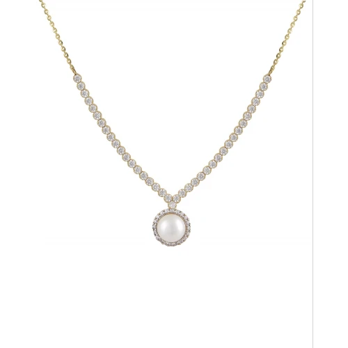 14K Χρυσό Κολιέ Με Μαργαριτάρι & Ζιργκόν 028568FV